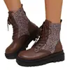 Novas Botas Martin de Cadarço com Renda e Lantejoulas Outono 2025 para Mulheres, Tamanho Grande, Plataforma de Solado Grosso, Emagrecimento, Estilo Europeu e Americano, Botas Curtas de Bico Redondo