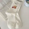 Calcetines Finos de Malla Transpirables Versátiles de Caña Media para Mujer para Primavera y Verano con Lindos Cachorros de Dibujos Animados y Calcetines Apilados con Letras Estilo Japonés