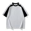 Camiseta masculina de manga curta, tendência de verão, solta, estilo americano, com costura, design esportivo, camiseta com meia manga