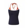 Camisola Patchwork Falsa de Duas Peças Estilo Retrô Americano para Mulheres, Novo Top Sexy Versátil Slim Fit de Verão