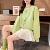 Sudadera con Cuello Redondo Fruncido de Diseño Único para Mujer, Delgada Holgada Juvenil Elegante Corta para Mujer Petite, Primavera y Otoño
