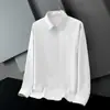 Camisa negra de seda de hielo para hombre de verano y otoño, con caída, manga larga, ropa interior, sin planchado, holgada, casual, con volantes, bonita, camisa gris para niños