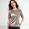 Camiseta base de lã feminina para primavera e outono, feita de algodão modal, com toque de alta qualidade e estilo, apresentando design de camiseta de manga média, novo modelo