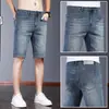 Shorts Jeans Casuais de Verão Elásticos para Jovens Homens Calças de Cinco Pontos Estilo Hong Kong Tendência Calças de Comprimento Médio Estilo Coreano Calças Culote