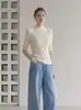 Nuevo top de punto slim fit con cuello semi-alto texturizado estilo francés para mujer