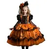 Vestido de Bruja para Niña de Halloween Vestido Estampado de Mascarada Infantil Disfraz de Performance Cosplay