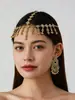 Tocados Metálicos Europeos y Americanos, Joyería de Aleación Estilo Étnico Retro, Cadena para el Cabello Artística y de Alta Gama con Borla Larga para Celebraciones de Festivales