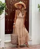 Verão Comércio Exterior Novo Vestido Feminino Desejo Amazon Sexy Decote Profundo Sem Mangas Chiffon Costura Midi