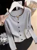 Elegante Cárdigan de Punto Color Block para Mujer, Nuevo Moda Coreana Otoño/Invierno 2026 Ajuste Delgado Versátil Abrigo Suéter
