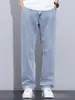 Jeans Reta Retrô Americano para Homens, Novo Estilo Verão 2026, Caimento Solto, Lavado e Desgastado, Calça Slim Casual de Rua