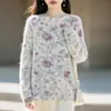 Outono/Inverno 2026 Novo Tricô de Lã Cashmere Gola Redonda Manga Longa Feminino Estampado Macio Escovado Fofo Suéter de Lã Top