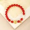 Pulsera de Ágata Roja Natural con Caballo y Colgante de Jade Blanco Único y Jade Hetian de Paz y Alegría, Accesorio de Mano Original con Diseño de Bolsa de la Suerte de Caballo