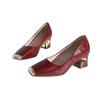 Zapatos Elegantes de Punta Cuadrada con Tacón Grueso para Mujer 2025 Otoño Nuevo Tacón Medio Bajo Versátil Zapatos de Cuero de Tacón Bajo para Mujer