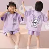 Pijama Desenho Animado Fofo para Meninas, Crianças Maiores, Conjunto de Roupa de Casa Fina para o Verão, Alunas do Ensino Fundamental, Conjunto de Calça de Manga Curta, Estilo Verão
