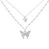 Collar de Mariposa Nuevo Estilo para Mujer Diseño Nicho Celebridad de Internet Lujo Ligero Regalo de Cumpleaños Collar de Mariposa de Doble Capa Plateado con Diamantes