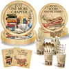 Libros Retro Suministros para Fiestas Diseño de Eventos Props Vajilla para Fiestas Platos de Papel Servilletas de Papel Mesa Lectura en Grupo Decoración de Diseño