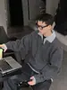Suéter de Punto de Estilo Perezoso Versátil de Moda para Hombre Moda Ins Harajuku Japonés Manga Larga Suéter Simple de Moda para Hombre