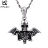 Comercio exterior, comercio electrónico, joyería al por mayor, colgante de acero inoxidable con forma de murciélago punk retro europeo y americano, collar de calavera para hombre