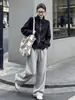 Pantalones de Arroz Pegajoso Gris Claro para Mujer 2026 Nuevos Pantalones de Otoño Sueltos Perezosos Casuales Rectos Cintura Alta Versión Estrecha Pantalones de Pierna Ancha