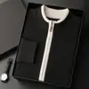 Suéter de cachemira grueso de lujo para hombre, chaqueta de punto casual de negocios con bloques de color y cárdigan de cuello alto