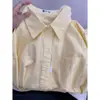 Camisa Branca de Algodão Puro Estilo Coreano Feminina 2025 Novo Design Sensação Nicho Roupa Externa Solta Manga Longa Pequeno Bordado Top