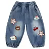 Jeans bordados de oso estilo coreano para niñas, pantalones largos elegantes de moda para otoño e invierno 2026 para niñas pequeñas