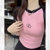 Camiseta de Manga Corta para Mujer con Mangas Raglán, Ropa de Verano, Algodón Puro, Diseño Único, Corte Ajustado, Top Corto