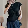 Design único, estilo casual e descontraído, camiseta de manga curta com pequenas mangas bufantes e ombros normais para mulheres, versátil e com caimento solto, top de gola redonda