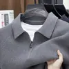 Suéter Old Money com Zíper Meio e Gola Reversível para Homens, Novo Outono 2025, Camisa Básica de Tricô Casual para o Trabalho e o Dia a Dia