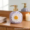 Dispensador de jabón de cerámica con flor repujada pintada personalizada, botella de desinfectante de manos, champú, dispensador de loción de cerámica
