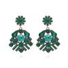 Pendientes de diamantes de color esmeralda elegantes, estilo retro europeo y americano, con flores de diamantes de aleación exageradas y de gran sentido, con bordes cruzados.