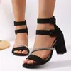 Sandalias de Tacón Grueso con Cremallera Trasera de Tela Francesa Estilo Nuevo Invierno 2025 Venta Directa de Fábrica Comercio Exterior Transfronterizo Calzado para Mujer
