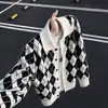 Suéter Cardigan Argyle Fair Isle Americano Masculino Outono Estilo Preguiçoso Sensação Relaxada Malha Outerwear com Gola para Casal
