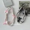 Cadena Colgante para Teléfono Móvil con Colgante para Bolso de Llaves, Cadena Colgante Hecha a Mano con Cuentas, Textura de Perla, Lazo Rosa Dulce y Fresco para Chica de Nicho