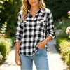 Camisa a Cuadros para Mujer de Estilo Nuevo Transfronterizo Europeo y Americano, Manga Larga, Cuello Solapa, Casual, Holgada, con Bolsillo, Top, Ropa de Abrigo