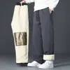 Pantalones de algodón con protección de grafeno para la rodilla para hombre, ropa de invierno para exteriores, forrados de polar, pantalones casuales engrosados, a prueba de viento y cálidos para el invierno nevado