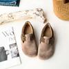 Zapatos Crawskin de Cuero Vintage de Suela Blanda Casuales para Mujer de Suela Plana Combinan con Todo Forrados de Vellón Zapatos Birkenneth Otoño e Invierno Nuevos