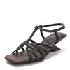 Sandalias de Tira Cruzada Estilo Retro con Punta Cuadrada y Tacón Único, Estilo Formal a la Moda, Zapatos Romanos de Verano para Mujer Ll882-8