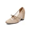 519-6 Zapatos de Mujer Estilo Nuevo Mary Jane de Punta Cuadrada con Aumento Interno de Altura de 5 cm, Tela de Malla, Puntos Calados y Lazo