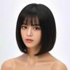 Pelucas de cabello corto y liso para niñas, estudiantes, cosplay de rendimiento, accesorios de competición, cabello negro, largo y liso, tocados