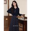 Diseño Francés de Nicho Top Azul Marino para Mujer Otoño 2025 Nuevo Vestido de Tirantes a Cuadros Azules Traje de Moda