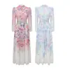 Comercio Exterior Ropa de Mujer Greta 2026 Primavera y Verano Nuevo Estilo Manga Abullonada Cuello Alto Floral Vestido con Ceñidor en la Cintura