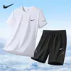 Comercio Exterior Verano Hielo Seda Manga Corta Traje Hombres Conjunto de Dos Piezas Camiseta Cuello Redondo Shorts Deportivo Casual Secado Rápido Traje para Hombre
