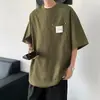 2026 Verano Nuevo Manga Corta Marca Americana de Moda Tejido Waffle Pesado Manga Media Holgada Versátil Camiseta de Moda para Hombre Cuello Redondo