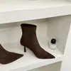 Superventas Populares Estilo Retro Gamuza Punta Fina Tacón de Aguja Botas Elásticas para Mujer 2026 Otoño Nuevas Botas Adelgazantes Versátiles Botines