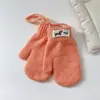 Manoplas de Color Sólido de Moda de Dibujos Animados para Niños y Niñas Estilo Coreano a Prueba de Frío, Cálidas y Antiperdidas Guantes de Lana Tejidos con Correa