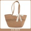 Bolsa de Ombro Grande de Fio de Algodão Tecida à Mão, Nova Bolsa Tote de Palha Estilo Retrô Francês, Bolsa Tote Versátil para o Dia a Dia para Mulheres