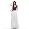 Calça Casual Larga de Algodão e Linho Laranja#Branco para Mulheres, Solta, Emagrece, Esconde Imperfeições, Caimento Versátil, Comprimento Total