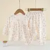 Conjunto de Primavera y Verano para Niños Gasa Plisada Ropa de Casa Nueva Pijamas Conjunto de Ropa Exterior para Bebé 1-3 Años Estilo Princesa