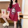 Moda Verão 2025 Camiseta de Manga Curta Colorida Contrastante Nova Feminina Ins Casual Solta Tamanho Grande Top de Comprimento Médio Slim Tendência
